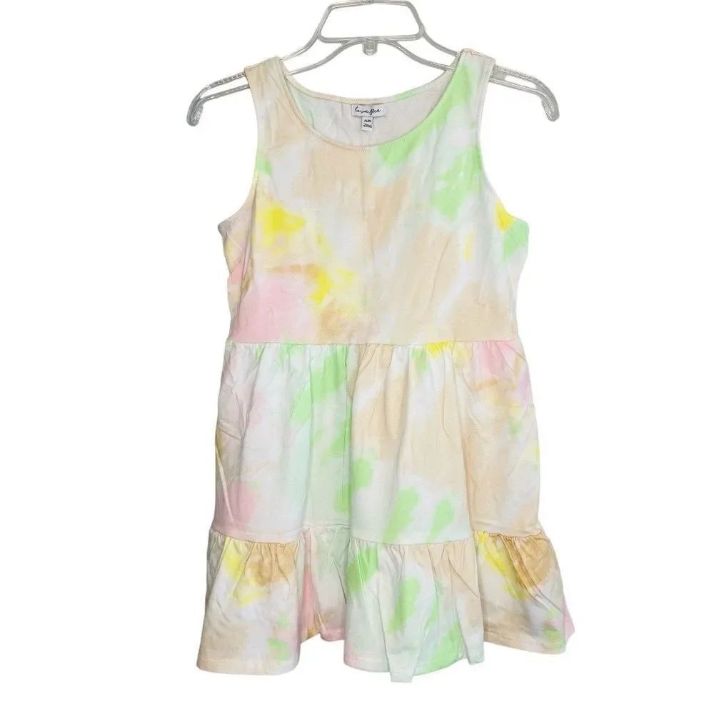 Love, Fire Girls Green Pink Tie Dye Tiered Tank Dress Size Medium or XL